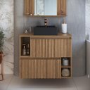 Ver imagem 1 de Gabinete de Banheiro Suspenso 75cm Luiza com 02 Portas Basculante Mel com Cuba Preta