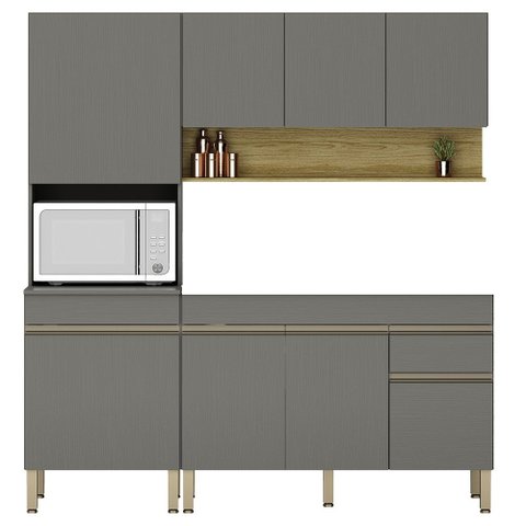 Armário de Cozinha 3 Peças Balcão 150cm sem Tampo Lina13 K02 Gris/Freijó - Mpozenato
