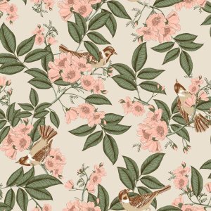 Papel De Parede Contemporaneo - 4112 Florido Com Passáros