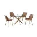 Ver imagem 3 de Conjunto Mesa de Jantar Lara 120cm Vidro Redondo Aço Carbono Bronze 4 Cadeiras em PU Caramelo