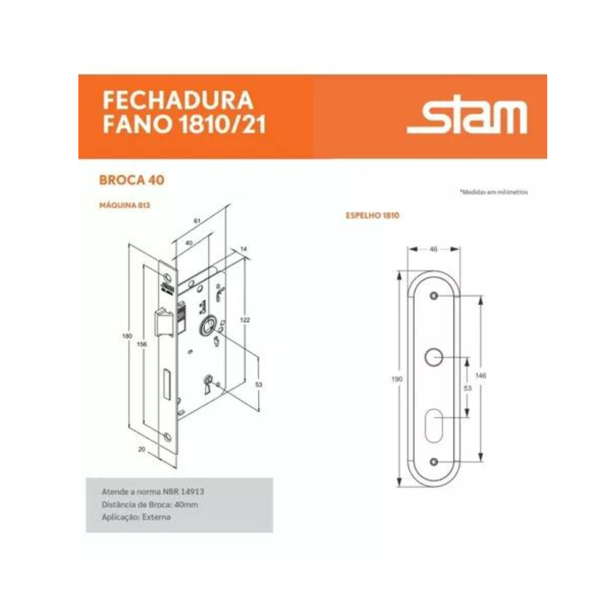 Fechadura Stam Porta Interna 1810/21 Cromado Espelho - 4