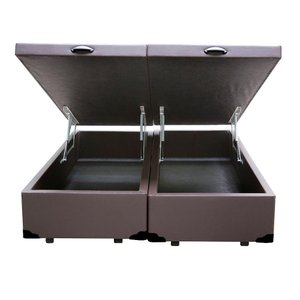 Cama Box Baú Blindado Queen Bipartido Homequeen Sintético Marrom 41x158x198