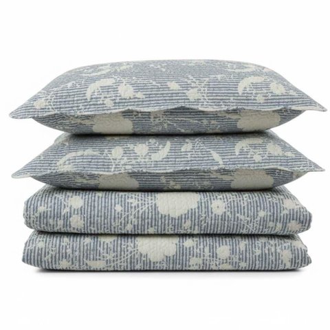 Kit Cobre Leito Colcha Magnus Casal 3 Peças Dupla Face Estampado Floral - Azul - 100% Poliéster