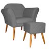 Kit Poltrona Decorativa Marcela Mais Puff Isabela Pés Palito Suede Cinza - DS Estofados - 1