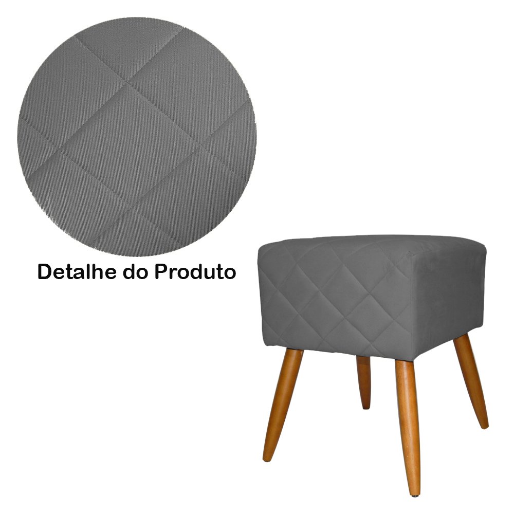 Kit Poltrona Decorativa Marcela Mais Puff Isabela Pés Palito Suede Cinza - DS Estofados - 5