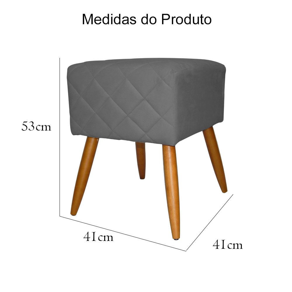 Kit Poltrona Decorativa Marcela Mais Puff Isabela Pés Palito Suede Cinza - DS Estofados - 6