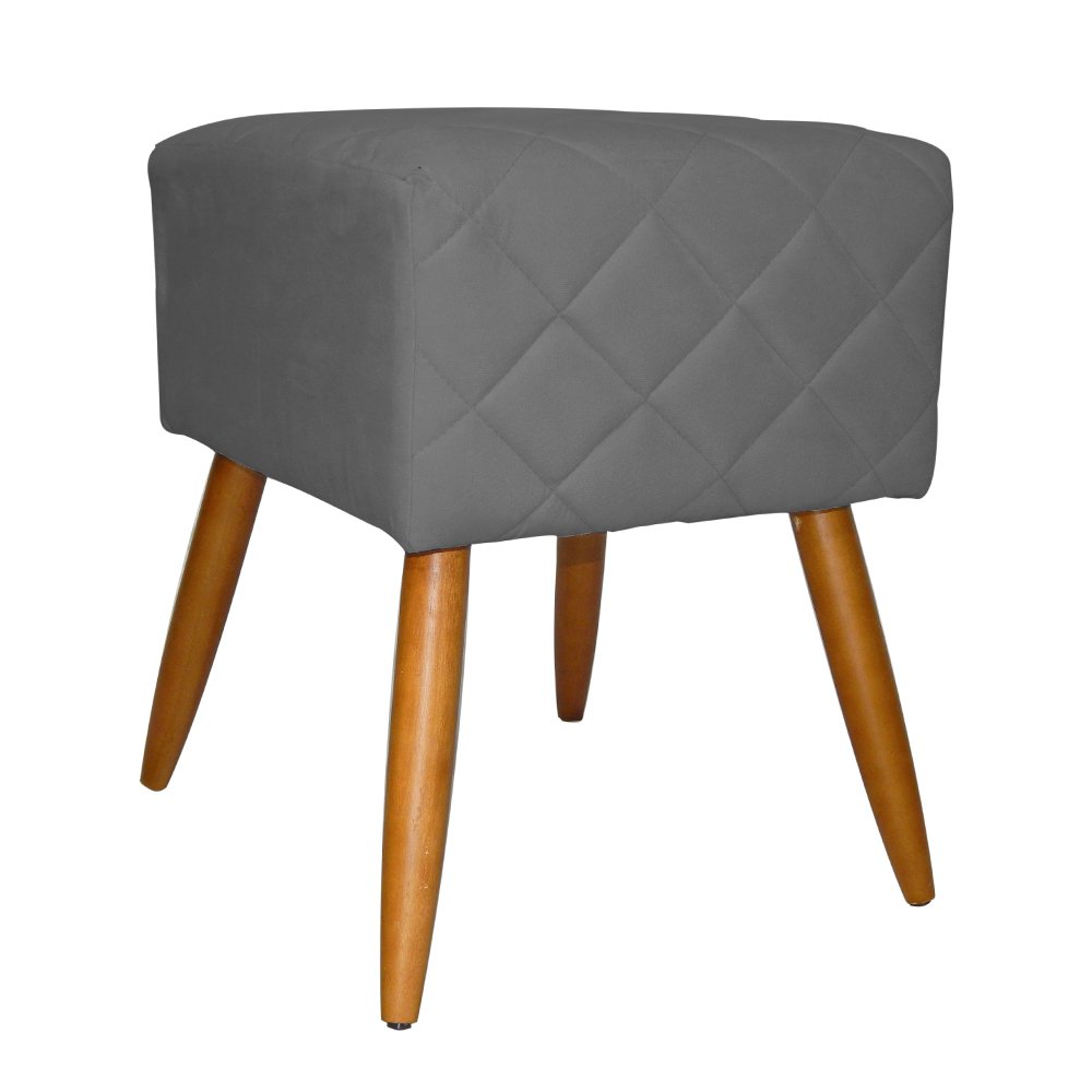 Kit Poltrona Decorativa Marcela Mais Puff Isabela Pés Palito Suede Cinza - DS Estofados - 4