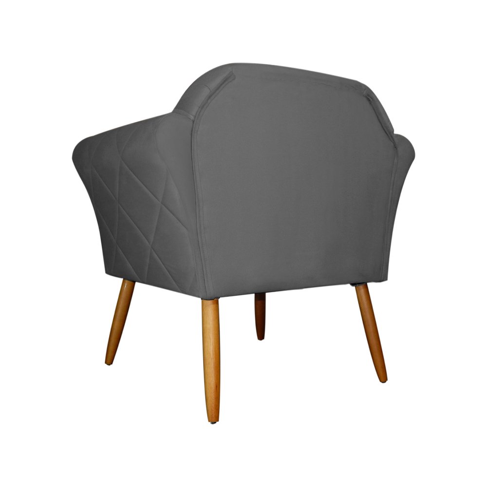 Kit Poltrona Decorativa Marcela Mais Puff Isabela Pés Palito Suede Cinza - DS Estofados - 3