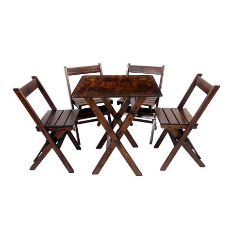 Conjunto Mesa Dobrável 60x60cm com 4 Cadeiras em Madeira Maciça - Imbuia - Marrom