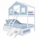 Ver imagem 1 de Treliche Casal/ Solteiro Casinha Dos Sonhos com Escada/ Escorregador Madeira Maciça Branco/ Azul