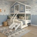 Ver imagem 2 de Treliche Casal/ Solteiro Casinha Dos Sonhos com Escada/ Escorregador Madeira Maciça Branco/ Azul