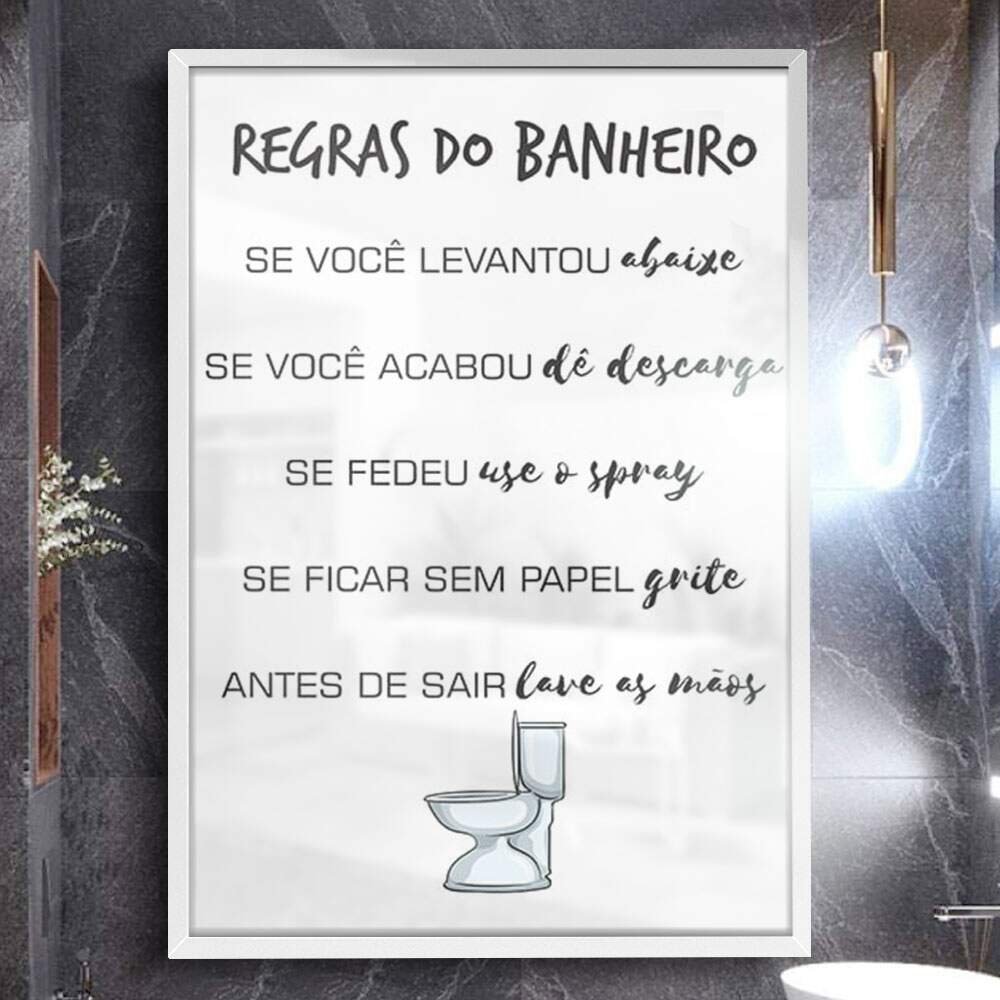 Quadro Decorativo Para Banheiro Regras do Banheiro-24x34Cm