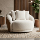 Ver imagem 2 de Poltrona Giratória Veneza 122cm Tecido Bouclé Premium e Corino Design Curvo Moderno Sala Estar Quart