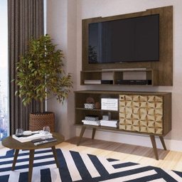 Sala de Estar Completa Painel com 2 Nichos, Mesa de Centro Redonda e Rack 1 Porta Espresso Móveis - 1