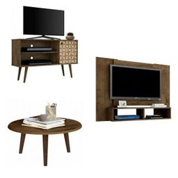 Sala de Estar Completa Painel com 2 Nichos, Mesa de Centro Redonda e Rack 1 Porta Espresso Móveis - 2