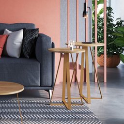 Conjunto com 02 Mesas Laterais 40cm e 45cm Pés Metálicos 27958 Artesano - Hanover/dourado - 1