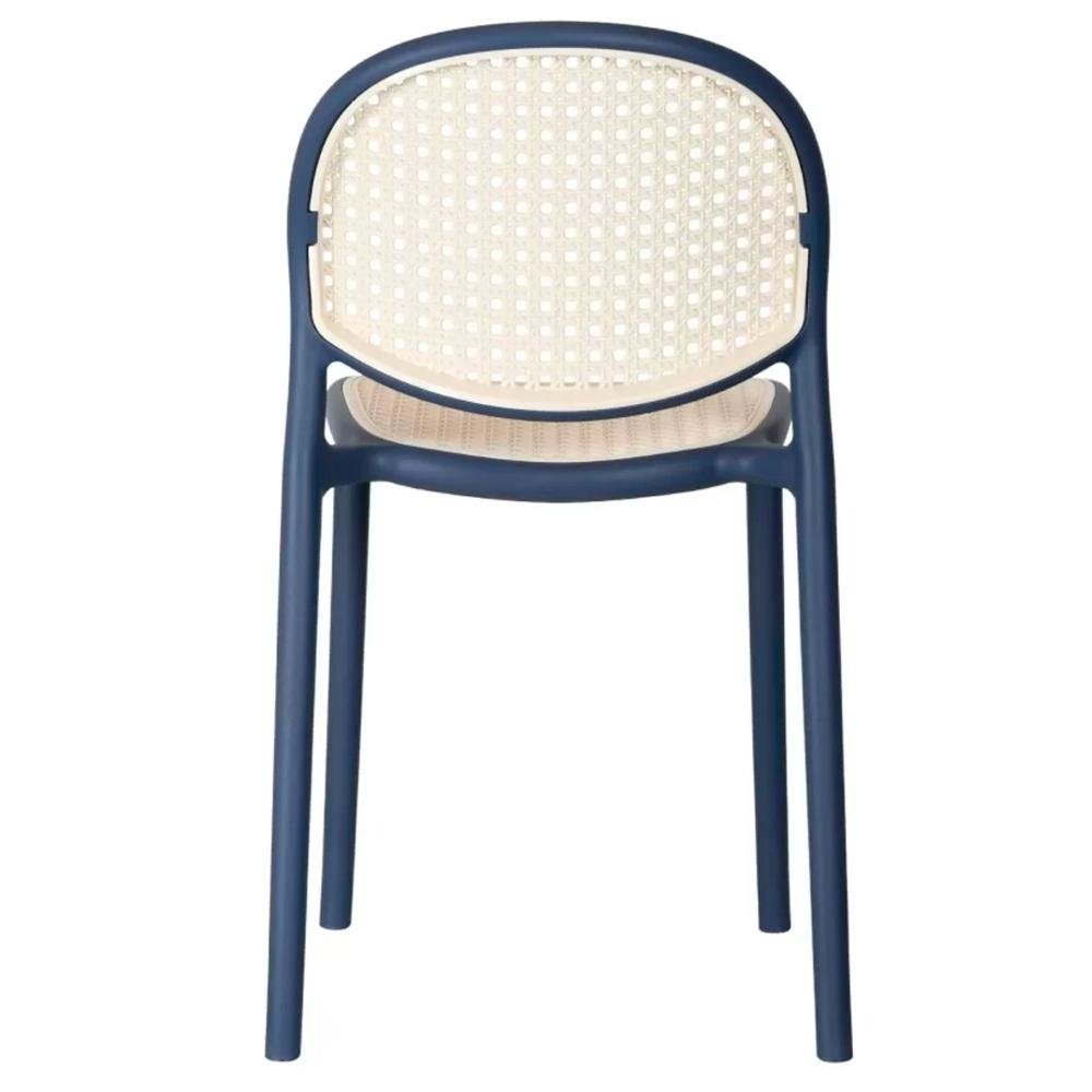 Kit 4 Cadeiras Empilhável Positano Fratini Polipropileno Cor Azul e Assento Simulando Palha Natural - 5