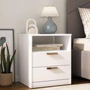 Ver imagem 1 de Mesa Cabeceira Quarto 56,7cm com 2 Gavetas e Nicho 100% Mdf Cor:branco