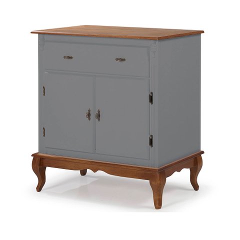 Balcão Buffet Aparador Florença 80cm 2 Portas 1 Gaveta Pés Luiz Xv - Laca Cinza/ Imbuia