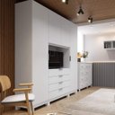 Ver imagem 3 de Guarda-Roupa 4 Portas Home Office 3 Gavetas com Escrivaninha Móveis Rimo Branco/Branco