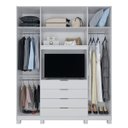 Ver mais imagens de Guarda-Roupa 4 Portas Home Office 3 Gavetas com Escrivaninha Móveis Rimo Branco/Branco