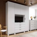Ver imagem 2 de Guarda-Roupa 4 Portas Home Office 3 Gavetas com Escrivaninha Móveis Rimo Branco/Branco