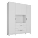 Ver imagem 1 de Guarda-Roupa 4 Portas Home Office 3 Gavetas com Escrivaninha Móveis Rimo Branco/Branco