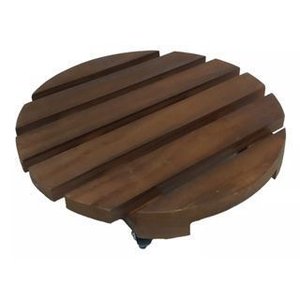 Suporte para Vaso 25cm Redondo Madeira Roda Prático Verniz