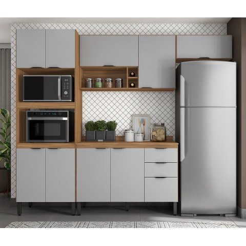 Cozinha Modulada Firenze 260m C/ Nicho P/ Forno e Micro-ondas -amêndola Touch/nude Prime Tx Demóbile