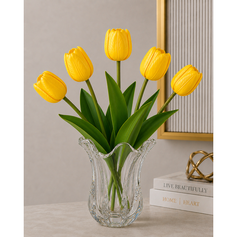 Kit 5 Tulipas Amarelo Artificiais Flores Decorativas Realistas para Decoração