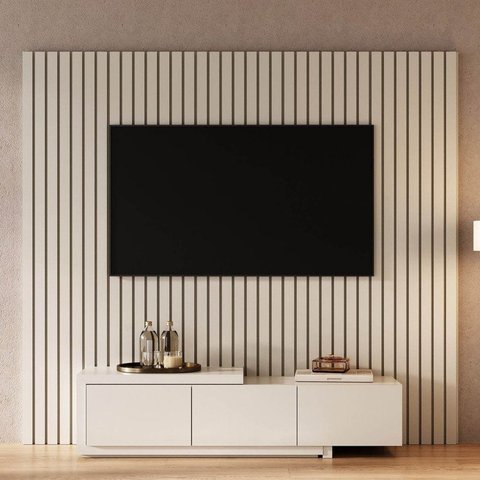 Rack Extensível Painel Ripado TV até 75 Polegadas 200CMX180CM Aruá CabeCasa MadeiraOriginals