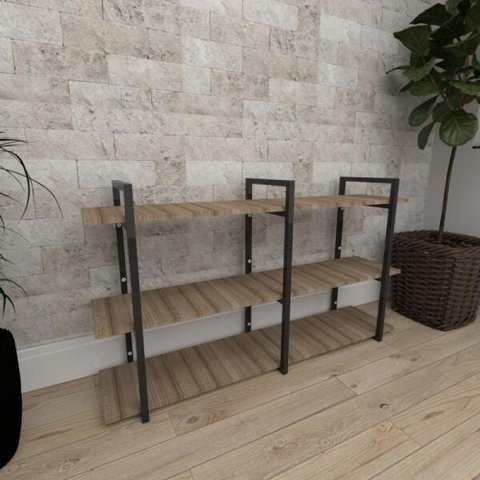 Mini Estante Industrial para Escritório - Aço Preto - MDF 30cm - Madeira Escura