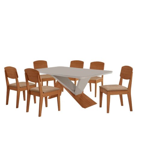 Mesa de Jantar Yasmin 180cm Tampo Mdf Vidro Canto Copo com 6 Cadeiras Copper