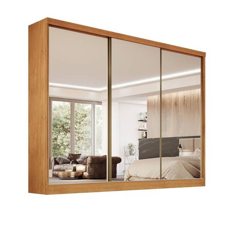Guarda-roupa 3 Portas Espelhadas Mdf 6 Gavetas - Bergamo-nature - Bianchi Móveis