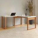 Ver imagem 2 de Mesa de Escritório em L Escrivaninha Industrial MDF 135cm Off White com Freijó Pradel Móveis
