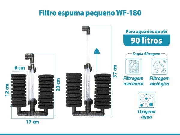 Bio filtro interno de esponja espuma grande wf-180 aquario - 2
