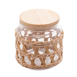 Pote de Vidro Decorado C/sisal e Tampa de Madeira 520ml Wolff - 1