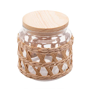 Pote de Vidro Decorado C/sisal e Tampa de Madeira 520ml Wolff
