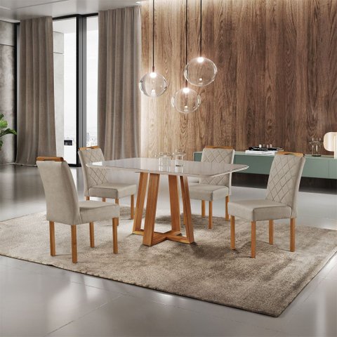 Sala de Jantar com Mesa e 4 Cadeiras Moscou Madeira Maciça Móveis Mundial