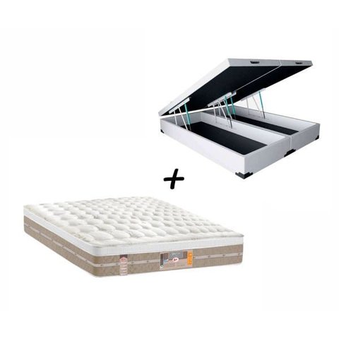 Box Baú King Sintético Branco + Colchão Castor King Silver Star Mola Pocket Air One Face 193x203x032