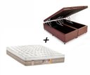 Ver imagem 1 de Box Baú King Sintético Marrom + Colchão Castor King Silver Star Mola Pocket Air One Face 193x203x032
