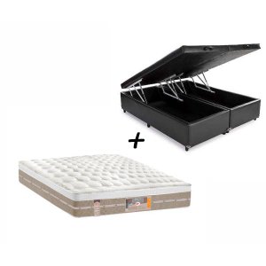 Colchão Queen Castor Silver Star Mola Pocket Air One Face + Box Baú Queen Sintético Preto 158x198