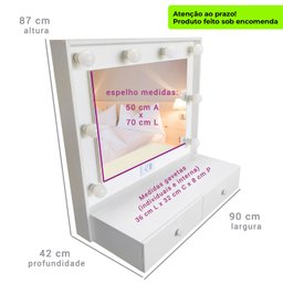 Penteadeira Camarim 100% Mdf Suspensa Espelho, Parte Elétrica Pronta, Branco - Dom Móveis - 6