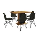 Ver imagem 6 de Mesa Jantar Londres Retangular Canela 137x90 Base Preta 6 Cadeiras Estofadas Verde Ferro Preto