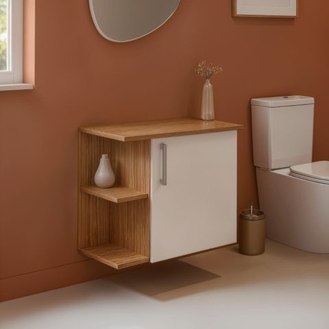 Gabinete para Banheiro 50cm MDF Freijo com Branco Moscou - On Móveis