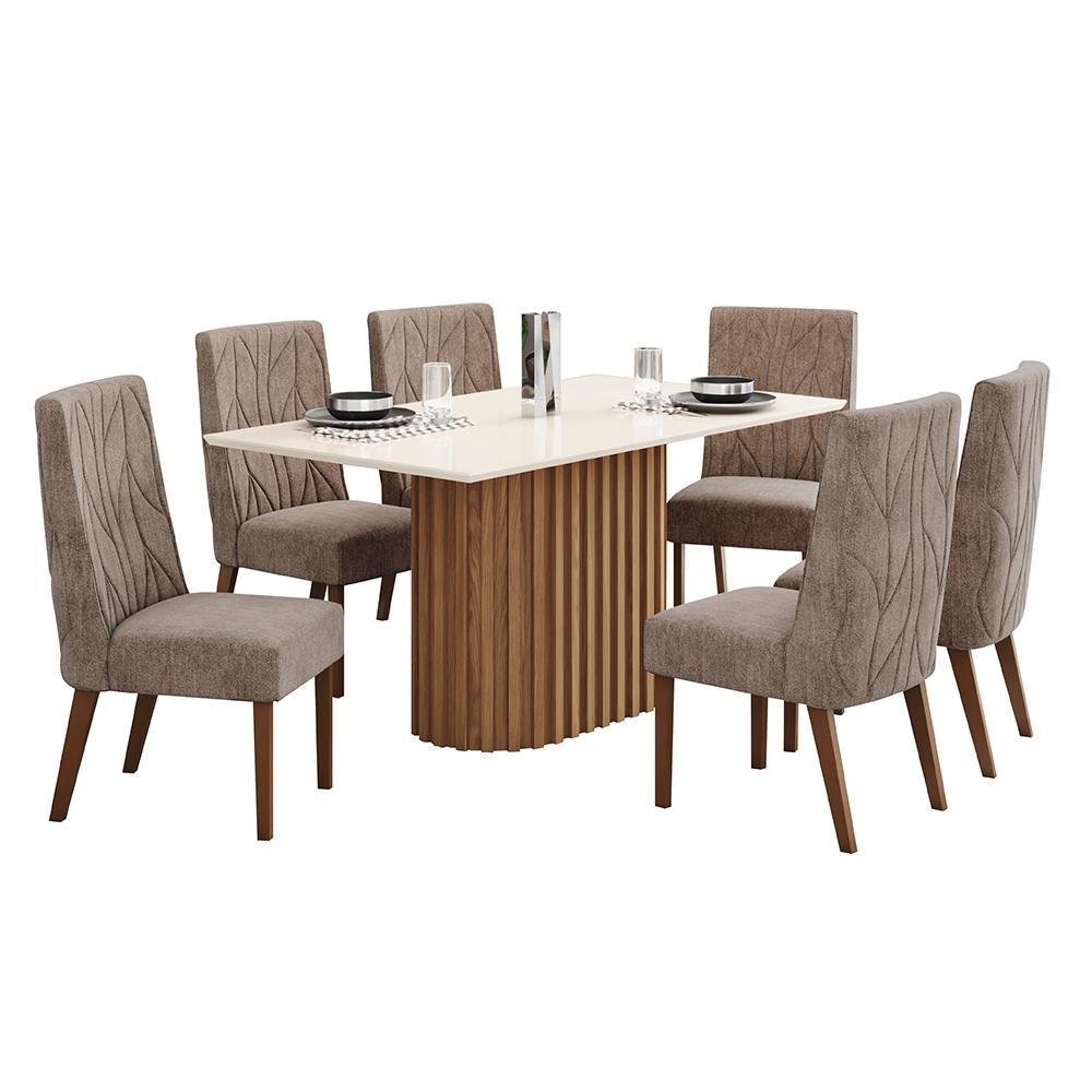 HMA-YUANページ❷ Mesa de Jantar Solana Tampo de Mdf com 6 Cadeiras Eloá Nature/off