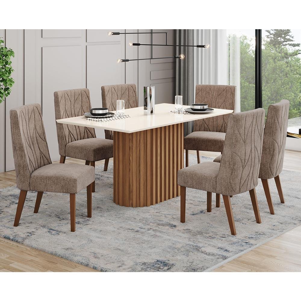 Mesa de Jantar Solana Tampo de Mdf com 6 Cadeiras Eloá Nature/off