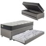 Bicama Box Baú Viúva 120x203 Courino Linho Cinza com Colchão Adapto Molas Ensacadas Ecoflex - 1