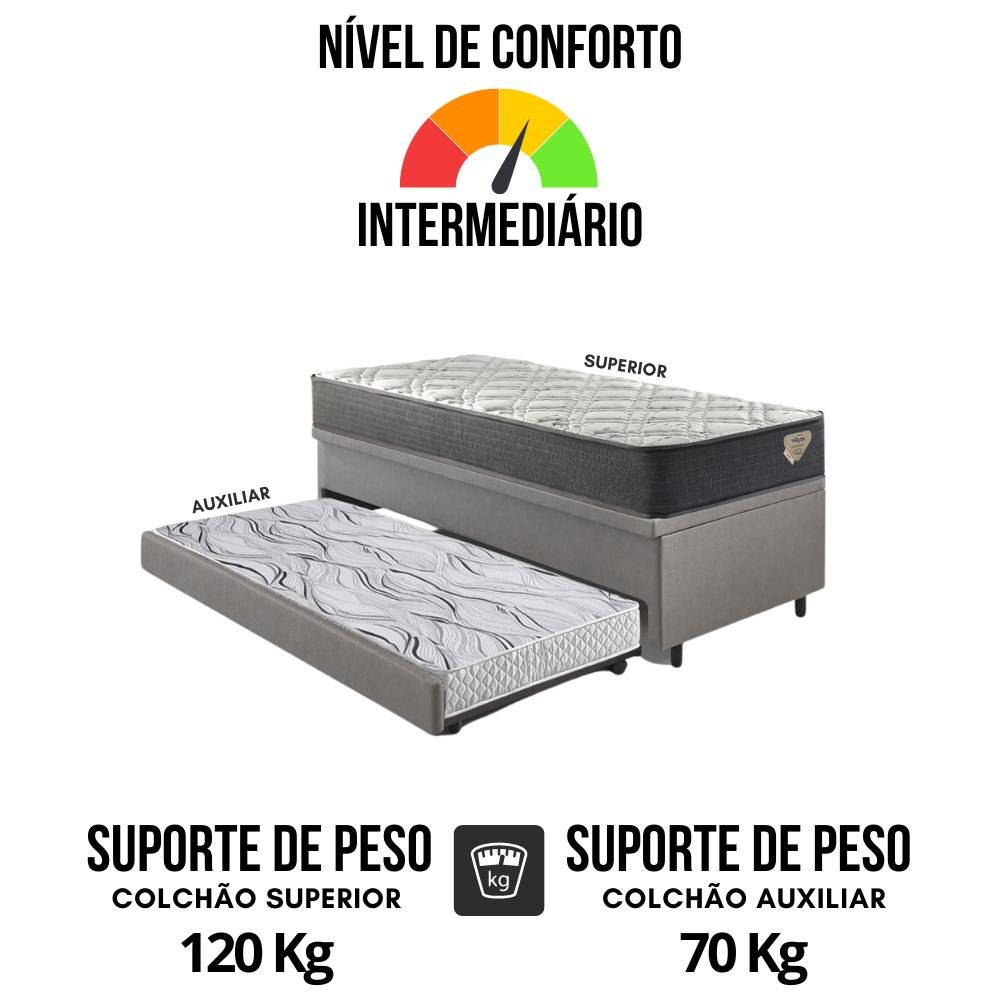 Bicama Box Baú Viúva 120x203 Courino Linho Cinza com Colchão Adapto Molas Ensacadas Ecoflex - 8