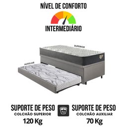Bicama Box Baú Viúva 120x203 Courino Linho Cinza com Colchão Adapto Molas Ensacadas Ecoflex - 7